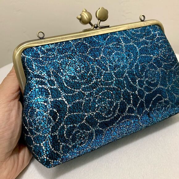 Handmade Glitter Genuine Leather "Cat paw" Kisslock Clutch/Shoulder/Crossbody - Picture 13 of 16